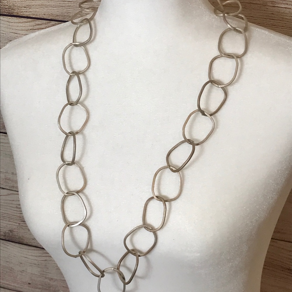 Geometric Square Brucked Nickel Long Necklace - Picture 2 of 3